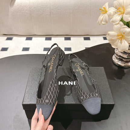 CC SLINGBACK 25S 25 MM IN BLACK DENIM WITH PLAID PATTERN