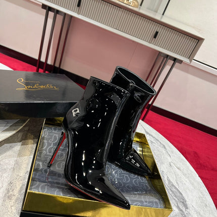 CHRISTIAN LOUBOUTIN 26S ANKLE BOOTS 100 MM IN BLACK PATENT CALFSKIN