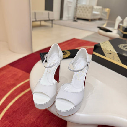 CHRISTIAN LOUBOUTIN 26S PLATFORM SANDALS CLOSED HEEL 130 MM IN WHITE CALFSKIN