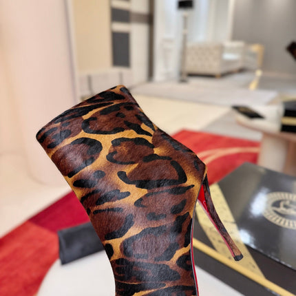 CHRISTIAN LOUBOUTIN 26S ANKLE BOOTS 100 MM IN LEOPARD PRINT LEATHER WITH PONY HAIR