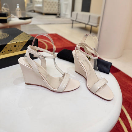 CHRISTIAN LOUBOUTIN 26S WEDGE SANDALS 85 MM IN CREAM BEIGE CALFSKIN
