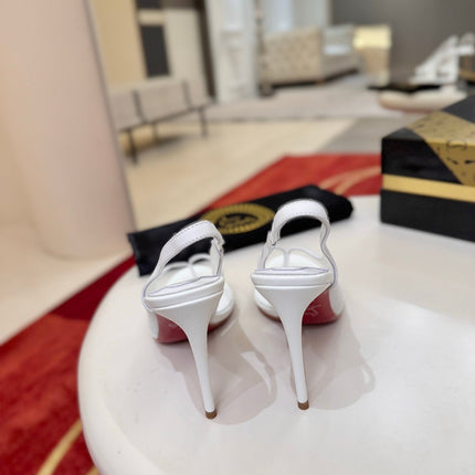 CHRISTIAN LOUBOUTIN 26S THONG SLINGBACK HEELS 100 MM IN WHITE SMOOTH CALFSKIN