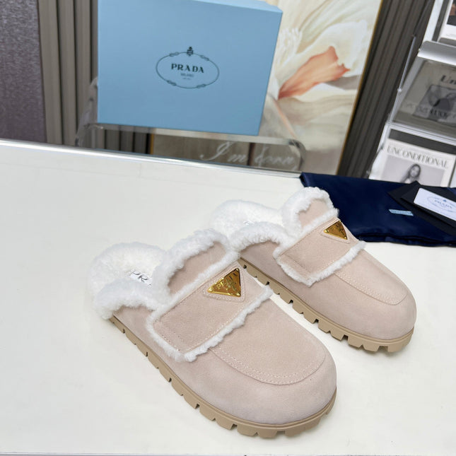 SUEDE AND SHEARLING MULES BEIGE