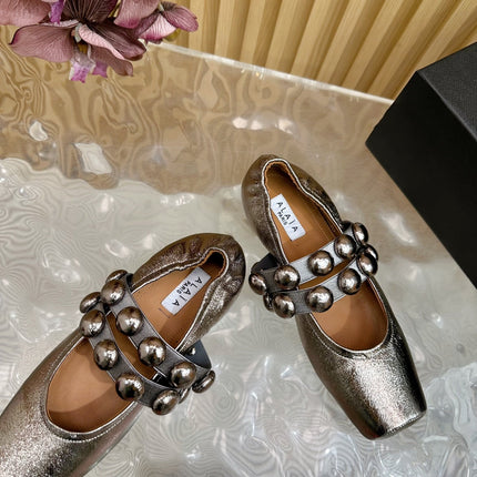 ALAIA MARY JANE PEARL IN COPPER GLOSSY LAMBSKIN