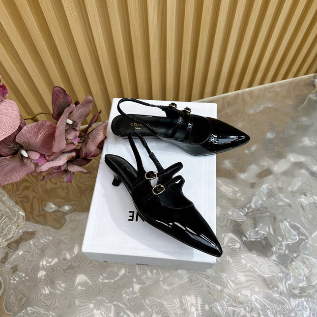 JUDY DOUBLE STRAP MARY JANE SLINGBACK 35MM IN BLACK PATENT CALFSKIN