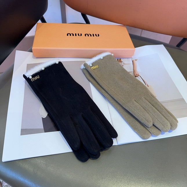 GLOVES IN BLACK WOOL MIX RABBIT FUR 458605