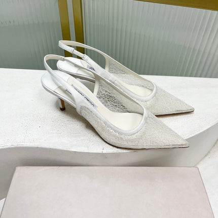 JIMMY CHOO 26S SLINGBACK PUMPS 65 MM IN WHITE GLITTER MESH