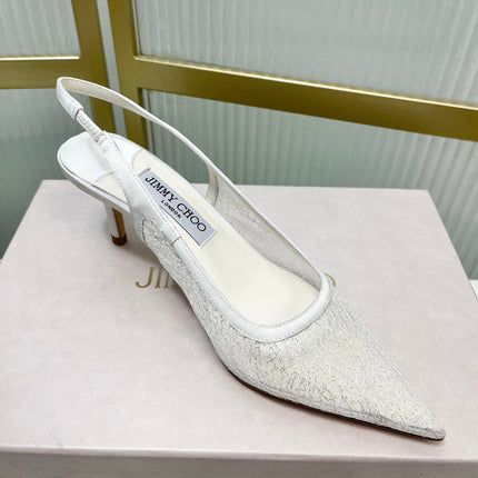JIMMY CHOO 26S SLINGBACK PUMPS 65 MM IN WHITE GLITTER MESH