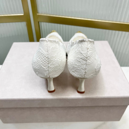 JIMMY CHOO 26S HIGH HEELS 65 MM IN WHITE LACE WITH METAL TOE CAP