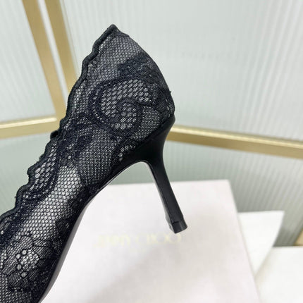 JIMMY CHOO 26S HIGH HEELS 65 MM IN BLACK LACE WITH METAL TOE CAP