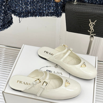 PRADA 25S DUAL MARY JANE BALLERINA MULES IN IVORY CALFSKIN