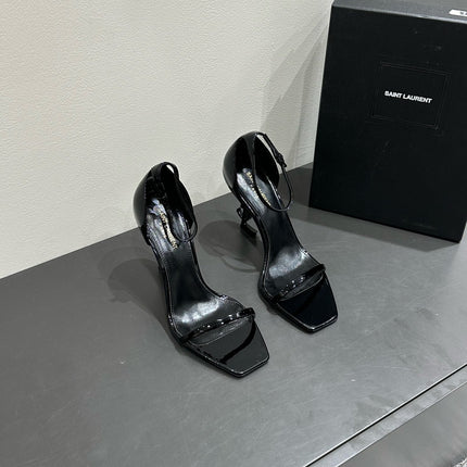 YSL HEELED SANDALS 25S 105 MM IN BLACK GLOSSY LAMBSKIN