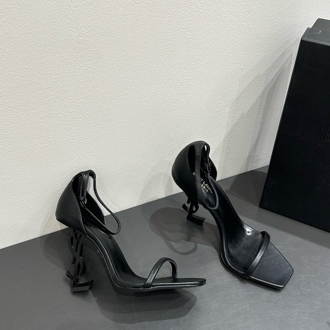 YSL HEELED SANDALS 25S 105 MM IN BLACK LAMBSKIN