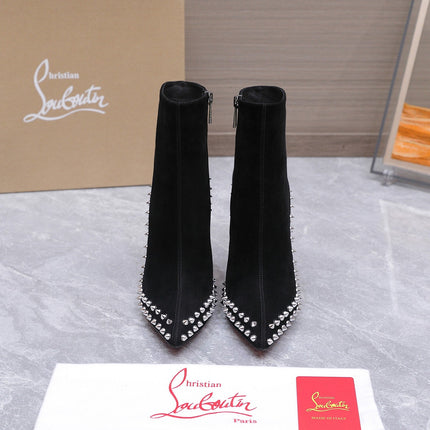 CHRISTIAN LOUBOUTIN 26S STUDDED ANKLE BOOTS 105 MM IN BLACK SUEDE