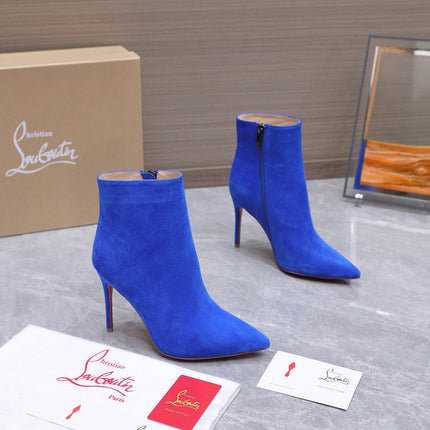CHRISTIAN LOUBOUTIN 26S ANKLE BOOTS 105 MM IN BLUE SUEDE
