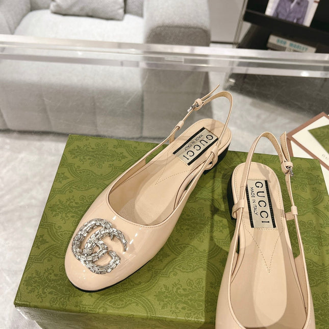 GG CRYSTALS SLINGBACK BALLET CREAM CALFSKIN