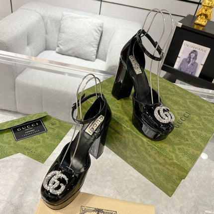 HIGH SANDAL SQUARE HEEL 12 CM IN BLACK CALFSKIN