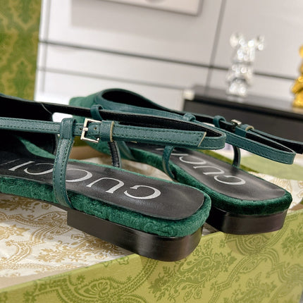 GG SLINGBACK FLATS CASTLETON GREEN VELVET