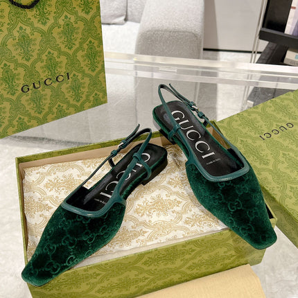 GG SLINGBACK FLATS CASTLETON GREEN VELVET