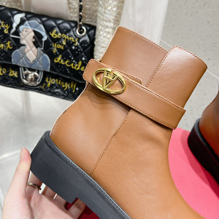 VLOGO SIGNATURE COPPER BROWN CALFSKIN ANKLE BOOT 30MM