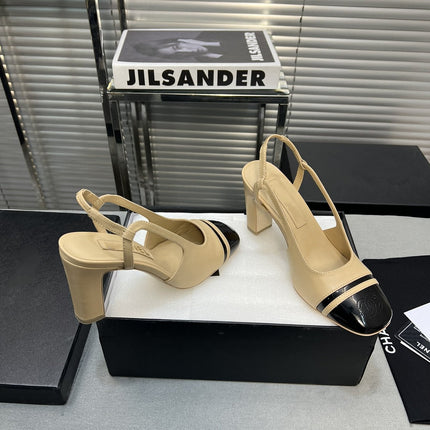 slingback light beige suede silver metalic lambskin square toe 9.5