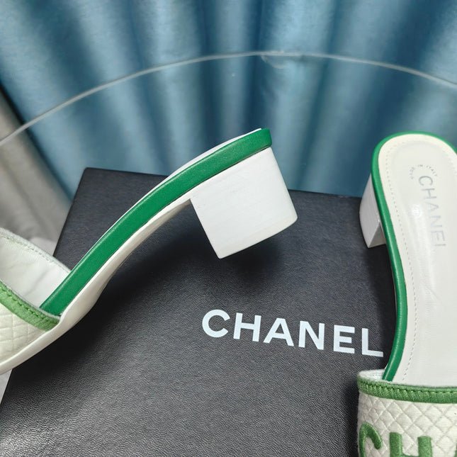 MULE SANDAL 45 WHITE MIX LIGHT GREEN FABRIC EMBROIDERY