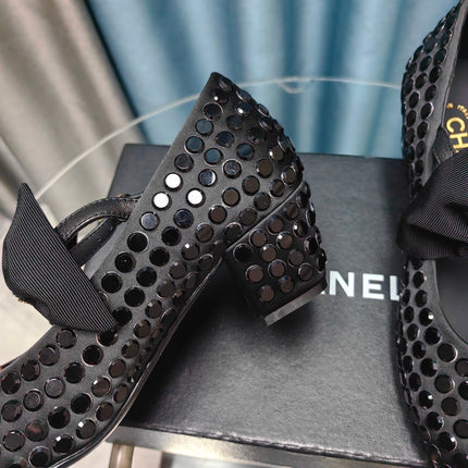 HIGH MARY JANE BOW RHINESTONE BLACK SILK