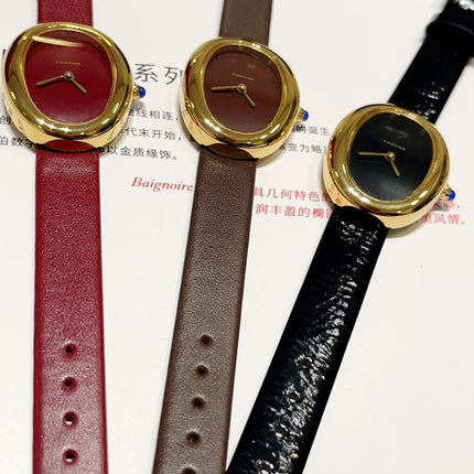 BAIGNOIRE WATCH GOLD CASE AND LEATHER STRAP