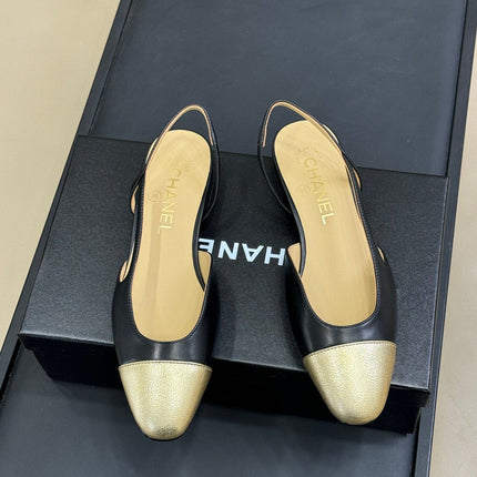 CC SLINGBACK 25S IN BLACK MIX GOLD LAMBSKIN