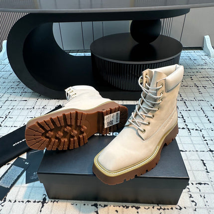 SQUARE-TOE CASUAL ANKLE BOOTS IN WHITE SUEDE