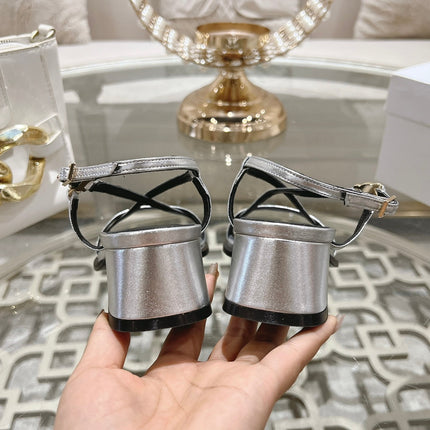 HIGH SANDAL 45MM IN SILVER LAMBSKIN