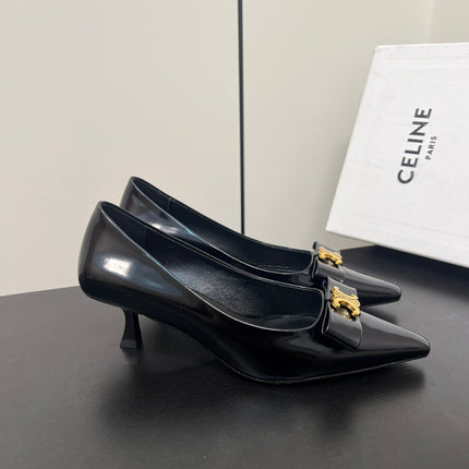 TRIOMPHE POINTED-TOE HIGH PUMPS IN BLACK SHINY CALFSKIN