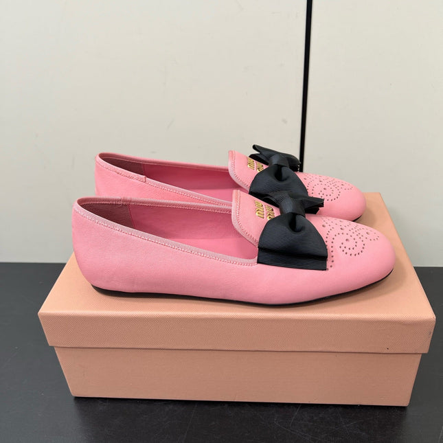 LOAFERS WITH BOW IN PINK SHEEPSKIN