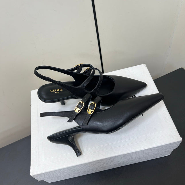 JUDY DOUBLE STRAP MARY JANE SLINGBACK IN BLACK SMOOTH CALFSKIN