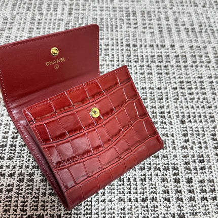 CHANEL 26S FLAP WALLET 11 IN DARK RED CROCODILE-EMBOSSED CALFSKIN STYLE 4