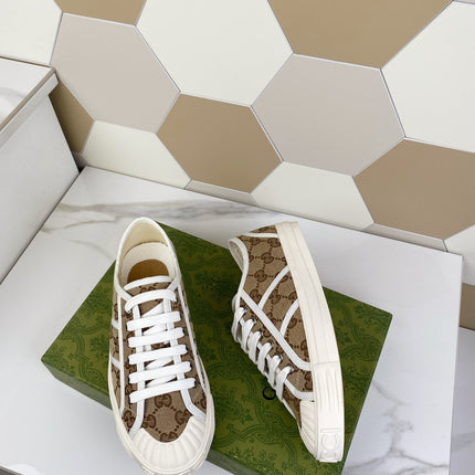 GG JULIO SNEAKER WITH WEB BROWN PATTERNED CANVAS