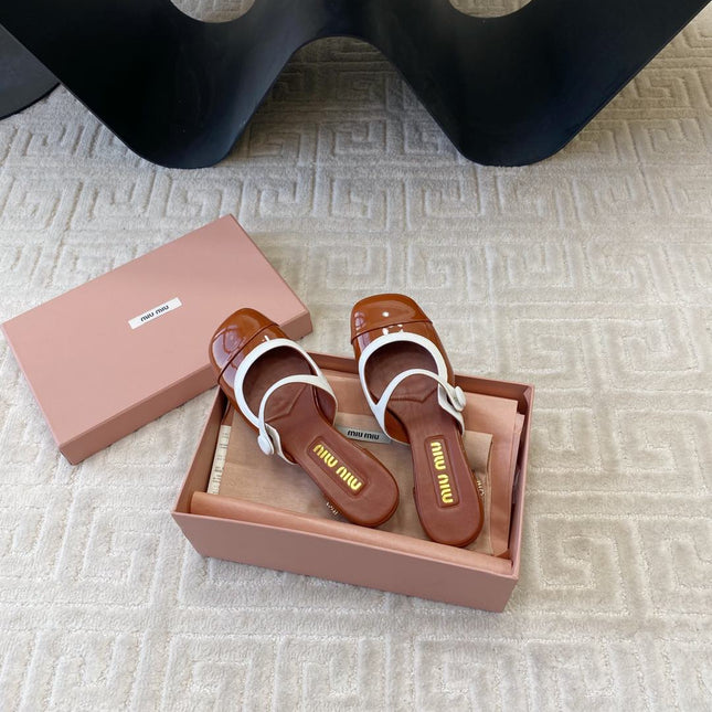 MARY JANE MULE PUMPS IN RED BROWN GLOSSY SHEEPSKIN