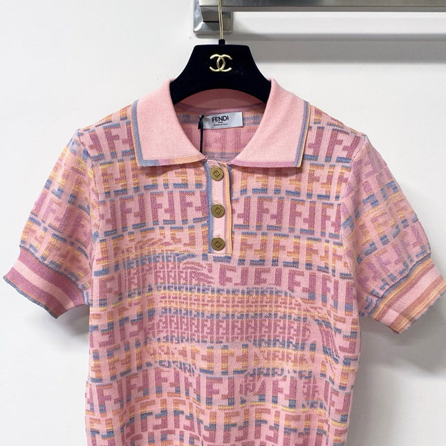 FENDI 26S SHORT-SLEEVE KNIT POLO TOP 441