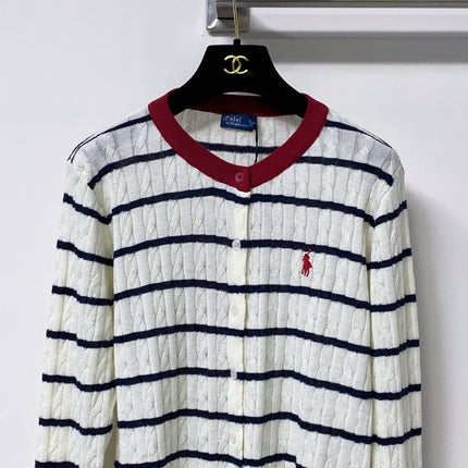 RALPH LAUREN 26S STRIPED CABLE-KNIT CARDIGAN 747