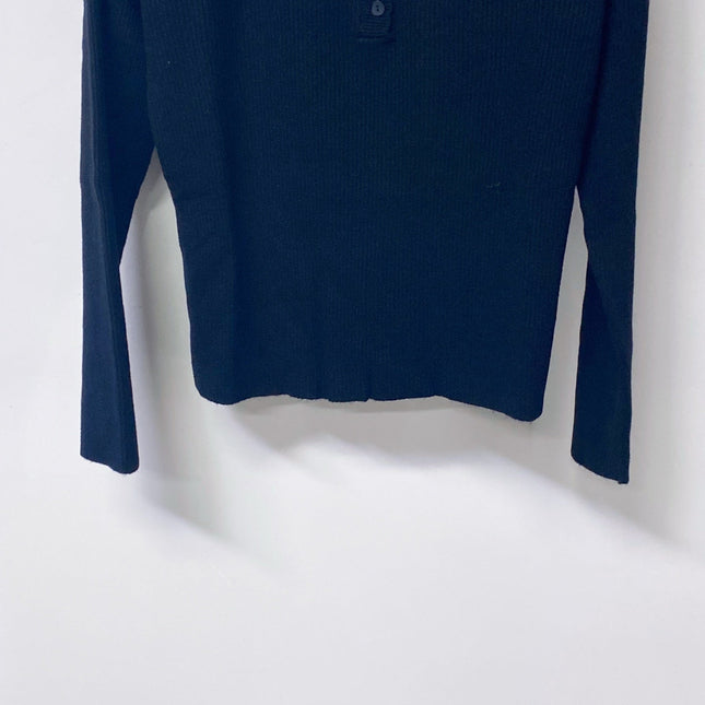 CHANEL 26S LACE-SHOULDER RIBBED KNIT HENLEY TOP 1675
