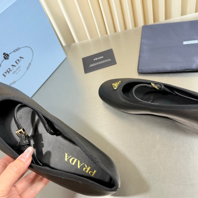 PRADA 26S MARY JANE FLATS IN BLACK CALFSKIN