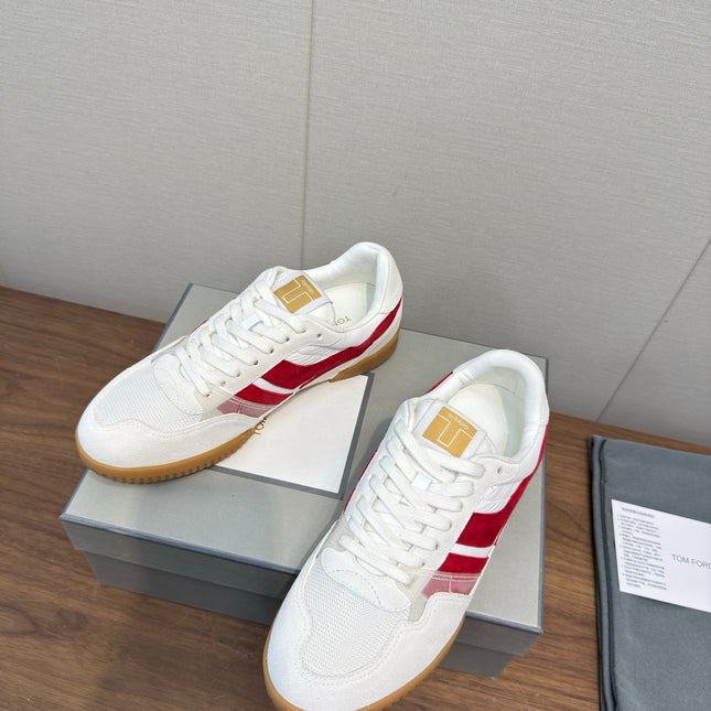 TOM FORD 26S JACKSON SNEAKERS IN WHITE AND RED SUEDE