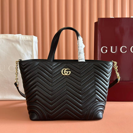 GUCCI 25S SMALL TOTE BAG 39 CM IN BLACK CALFSKIN WITH GOLD HARDWARE