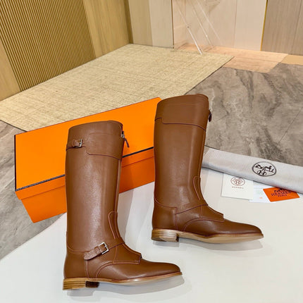 HM 25S RIDING BOOTS IN BROWN LAMBSKIN WITH SILVER HARDWARE