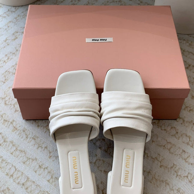 Women's White Denim Slippers With Stylized Straps