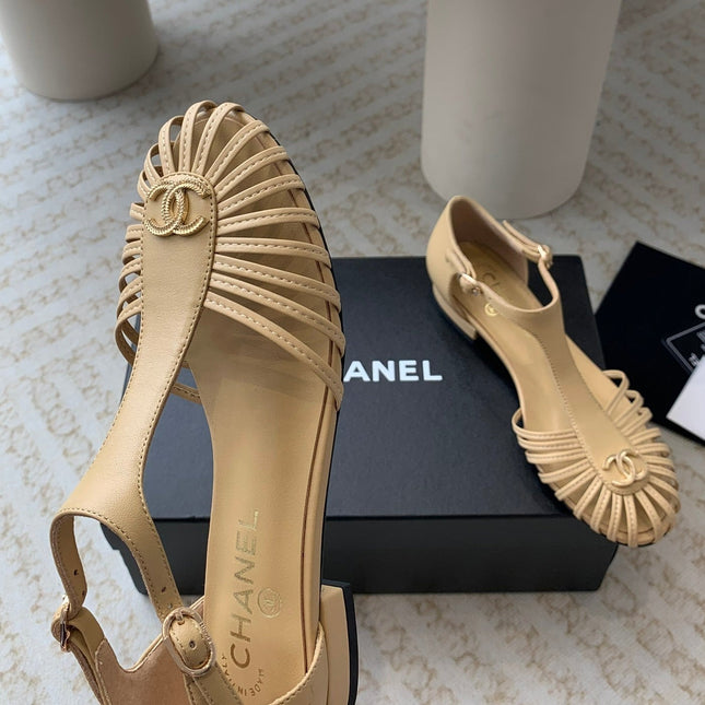 Summer New Hollow Roman Sandals Metalic gold Sheepskin