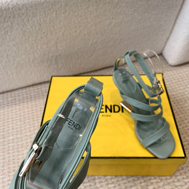 FENDI HIGH SANDAL 10 CM IN SAGE GREEN CALFSKIN