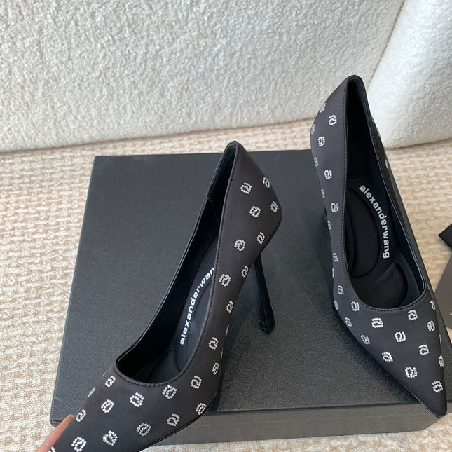 DELPHINE CRYSTAL-EMBELLISHED BLACK SILK PUMPS