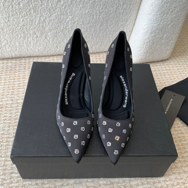 DELPHINE CRYSTAL-EMBELLISHED BLACK SILK PUMPS
