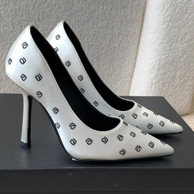 DELPHINE CRYSTAL-EMBELLISHED WHITE SILK PUMPS